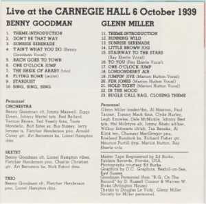 ��Benny Goodman & Glenn Miller live at the Carnegie Hall 6 October 1939��CD����